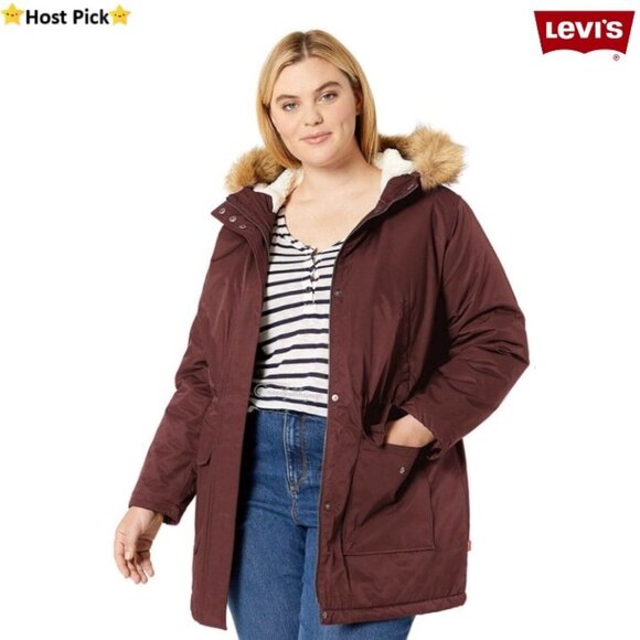 LEVI’S Sherpa Lined Hooded Parka Jacket – Wine Red, Plus 1X – NWT - Picture 1 of 15